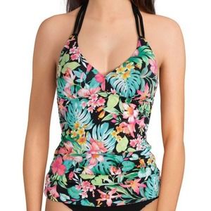 Tommy Bahama Fleur De Flora Reversible Tankini Swim Top in Black